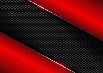 Abstract black and red diagonal on carbon fiber texture and copy space on dark background. Abstract technology template.
