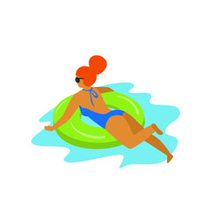 cute girl swimming on a inflatable ring float in a pool isolated vector illustration