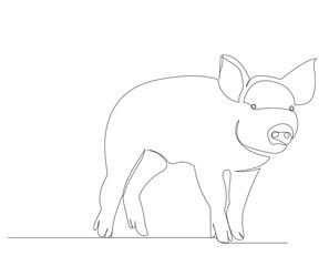 pig drawing by one continuous line isolated, vector