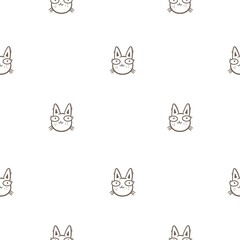 Seamless pattern with cute cats on white background. Funny animals wallpaper. Vector doodle kittens print.