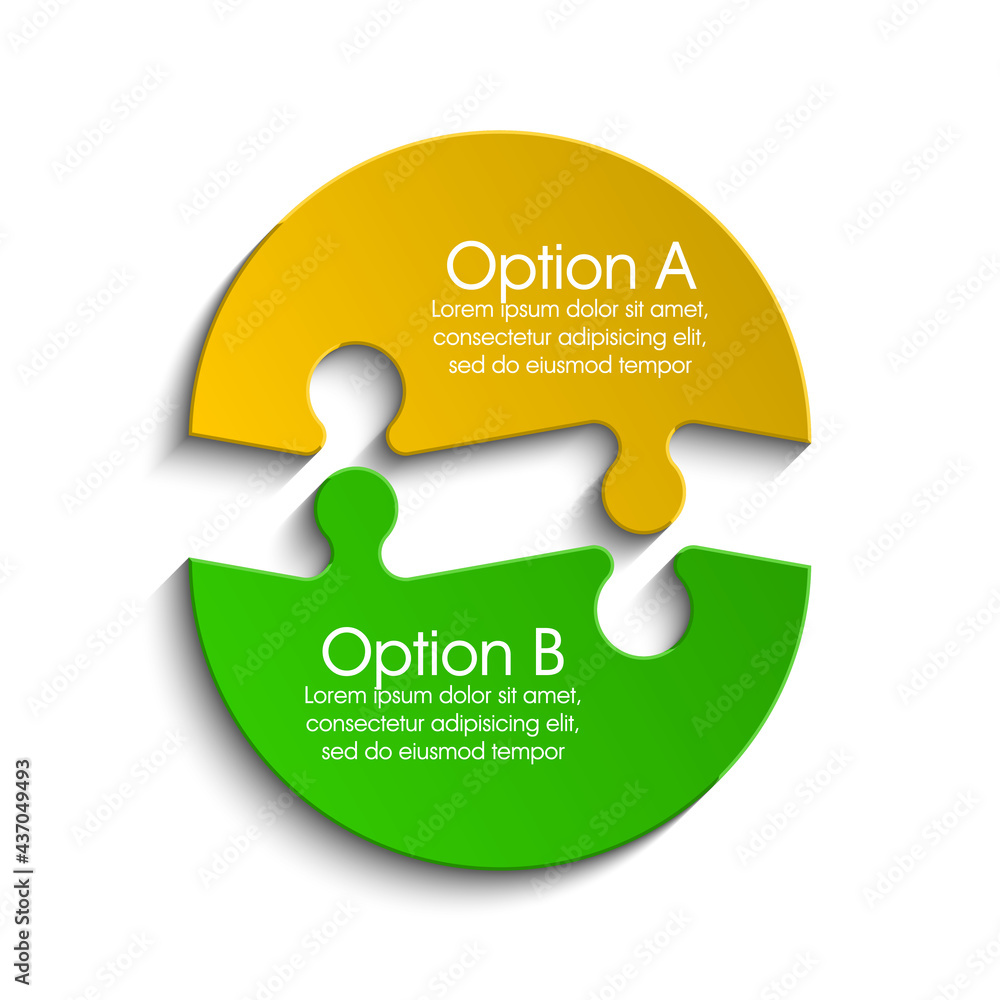 Wall mural Two piece round Puzzle business presentation. Circle infograph. 2 Step process diagram. Section compare banner.