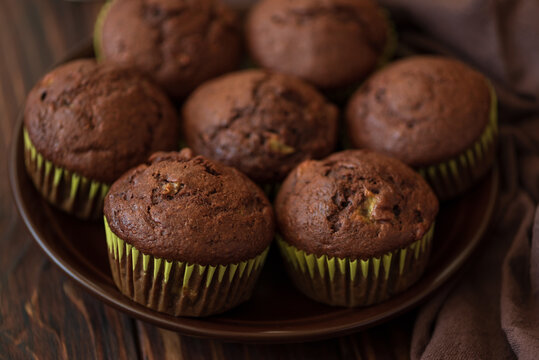 Close-up Chocolate Banana Muffins. Selective Focus