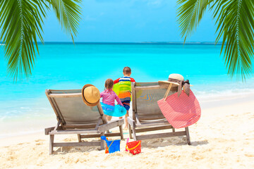 happy family on luxury tropical beach vacation