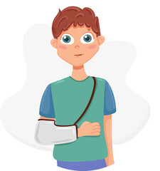 Set of sad human character with injuries. Broken or dislocated arm. A man with a plaster cast. Broken limbs. Consequences of the accident. Vector illustration