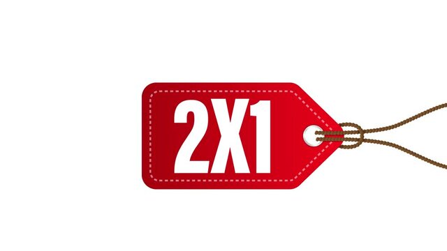 2X1 red half price commercial tag isolated on white background. Motion graphics.