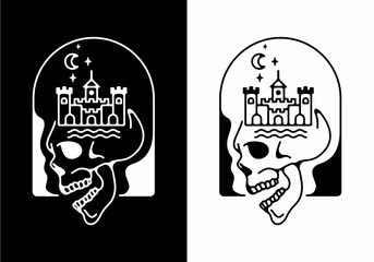 Kingdom of skull line art badge