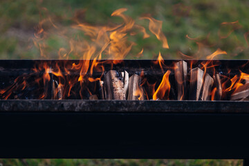 Firewood is driven in the grill
