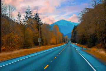 Fototapeta premium Autumn season road in Washington States, ,USA