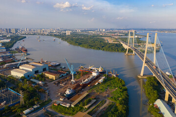 Fototapeta premium Phu My Bridge is the largest Bridge in Vietnam and an important part of the infrastructure of modern Ho Chi Minh City .