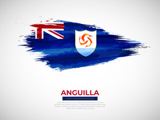 Grunge style brush painted Anguilla country flag illustration with Independence day typography