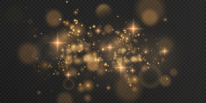 Bokeh light lights effect background. Christmas background of shining dust Christmas glowing bokeh confetti and spark overlay texture for your design.
