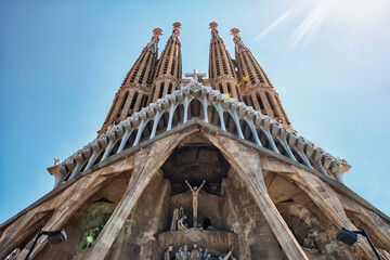 Basilica de la Sagrada Familia in Barcelona, Spain - obrazy, fototapety, plakaty