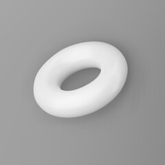 3d render white geometric shape torus with shadows isolated on grey background. White realistic primitive. Abstract decorative vector figure for trendy design