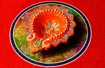  Indian traditional hand crafted mud oil lamp used in home decoration during Hindu diwali or deepavali festival