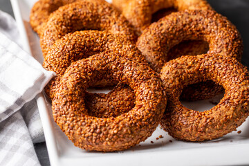 Turkish Bagel with sesame seeds. Turkish name; Kandil simidi
