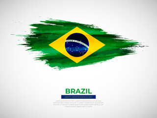 Grunge style brush painted Brazil country flag illustration with Independence day typography