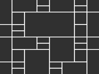 Blank photo frame collage of thirty-four pieces. Poster frame mockup. Vector template photo collage. Board and brand presentation template design.