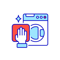 Hand wiping washing machine color icon. Plumbing Disinfection. Thin line vector illustration.
