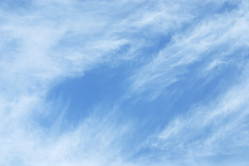 Cirrostratus cloud in high blue sky. A fluctuation weather make a dreamy and imaginative cloudscape. Soft and flow of cloud in vast nature summer background. 