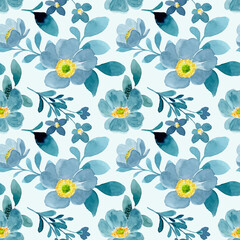 Blue green floral watercolor seamless pattern
