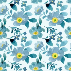 Gordijnen Blue green floral watercolor seamless pattern © Asrulaqroni