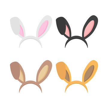 Rabbit ears in different colors. Bunny ears mask collection. Vector stock