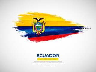 Grunge style brush painted Ecuador country flag illustration with Independence day typography