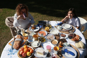 sunday morning family breakfast brunch with variety food
