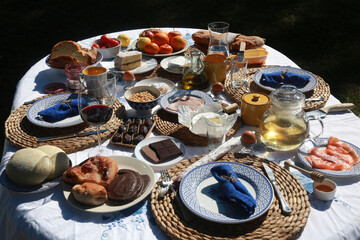 sunday morning family breakfast brunch with variety food