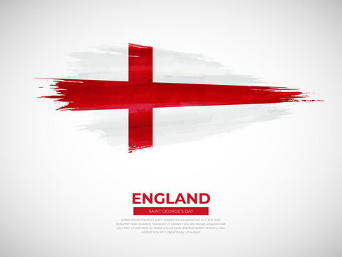 Grunge style brush painted England country flag illustration with saint georges day typography