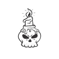 Skull candlestick. Halloween Design Elements Set. Hand Drawn Cartoon Doodles. Vector illustration. Template social madia post
