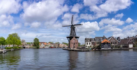 Deurstickers panorama view of the Dee Adrian Windmill and Binnen Spaarne River in Haarlem © makasana photo