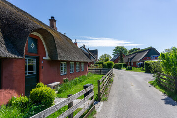 picturesque village street with colorful Danish houses in Nordby on Fano Island