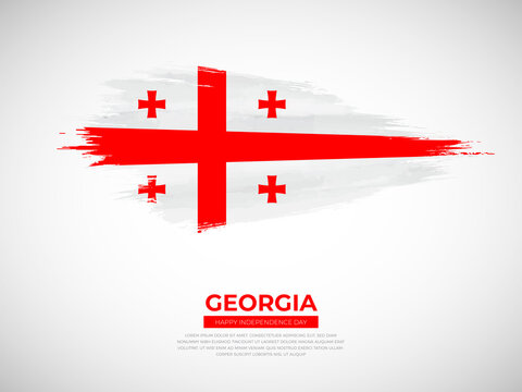 Grunge style brush painted Georgia country flag illustration with Independence day typography