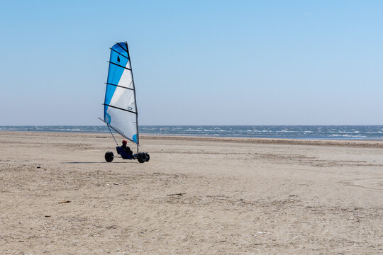 blokart wind buggy enjoying a windy day on the Wadden Sea island beaches of western Denmark