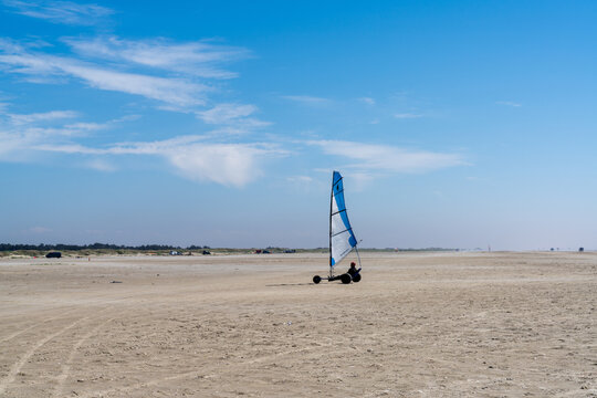 blokart wind buggy enjoying a windy day on the Wadden Sea island beaches of western Denmark