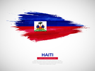 Grunge style brush painted Haiti country flag illustration with Independence day typography