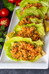 Traditional delicious Turkish foods: bulgur salad (kisir)