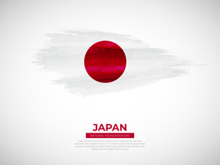 Grunge style brush painted Japan country flag illustration with national foundation day typography