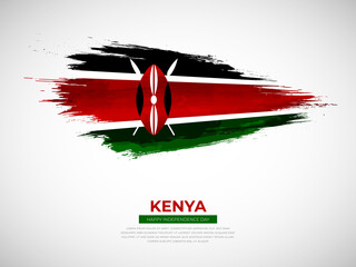 Grunge style brush painted Kenya country flag illustration with Independence day typography - obrazy, fototapety, plakaty