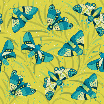 Butterflies and flowers, garden - Seamless pattern in a flat style. Spring mood. Background for fabric, textile, wallpaper, poster, web site, card, gift wrapping paper 
