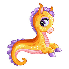 Funny cute happy fantasy seahorse vector isolated illustration