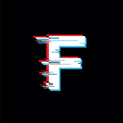 F Letter With Abstract Glitch Effect