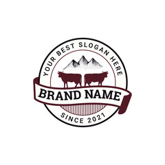 illustration of cow farm logo badge design concept