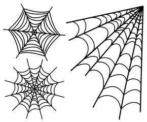 Halloween Spider Web Silhouette Set, spider Collection, white background, vector Illustration, Doodle Style, line Illustrations