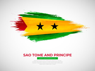 Grunge style brush painted Sao Tome and Principe country flag illustration with Independence day typography