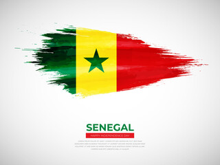 Grunge style brush painted Senegal country flag illustration with Independence day typography
