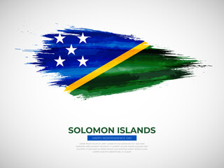 Grunge style brush painted Solomon Islands country flag illustration with Independence day typography
