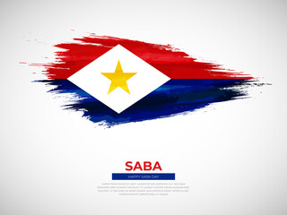 Grunge style brush painted Saba country flag illustration with Saba day typography