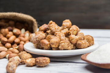 plate with praline and ingredients